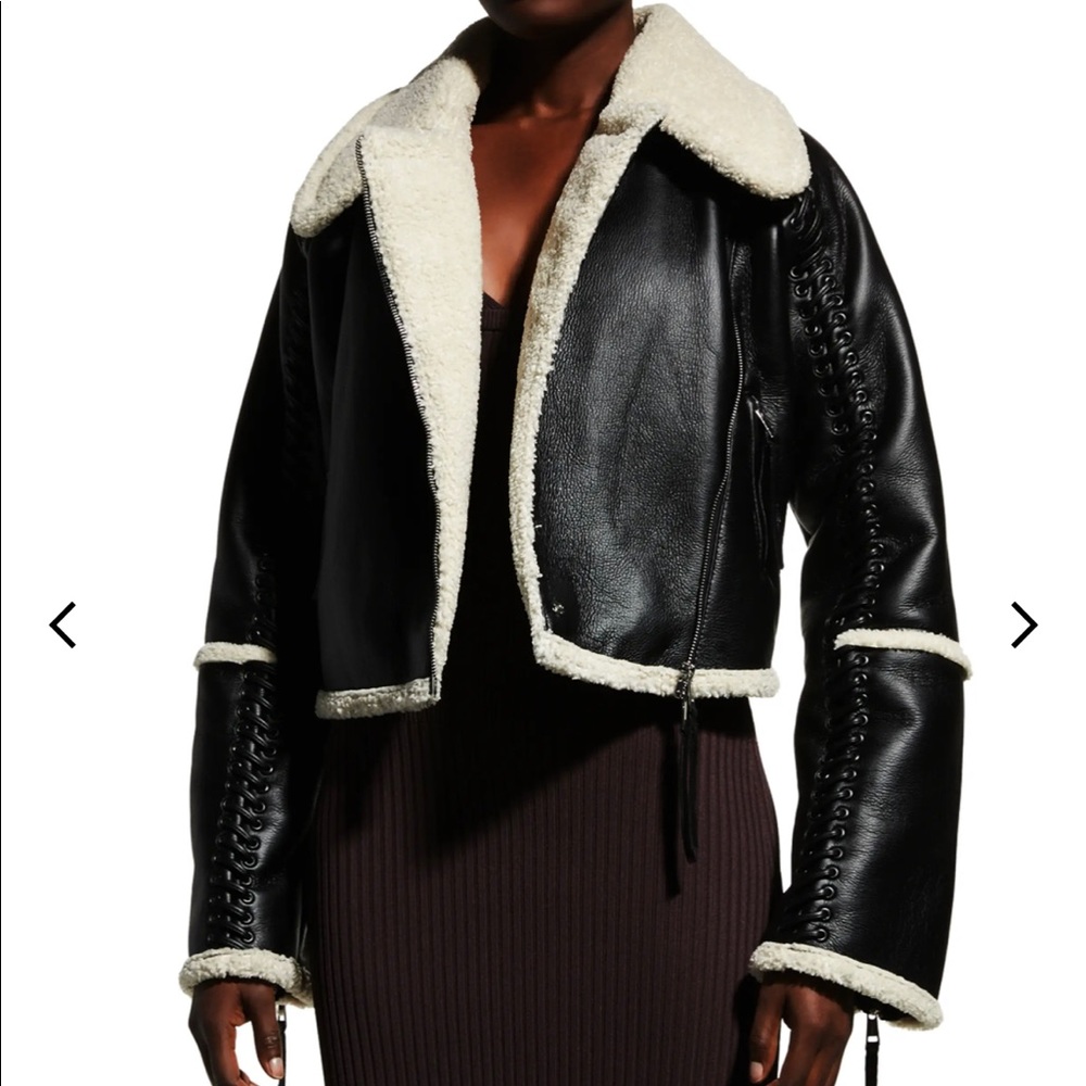 Jonathan Simkhai Corinne Vegan Leather Sherpa Moto Jacket In Black Multi